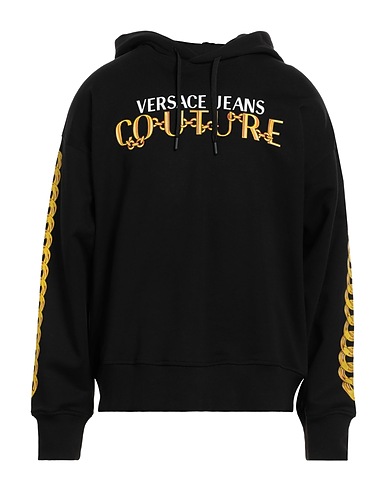 VERSACE JEANS COUTURE Hooded track jacket  Black 100% Cotton, Elastane