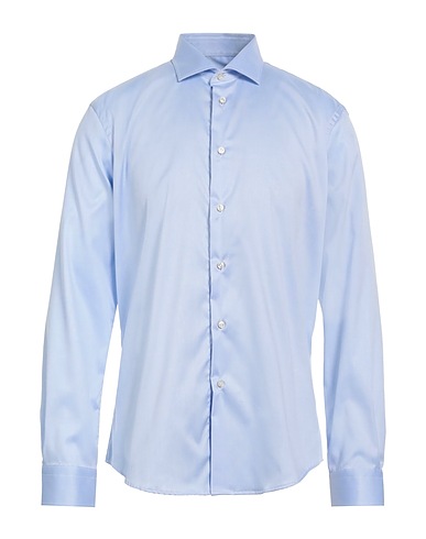 BRIAN DALES Solid colour shirt Light blue 98% Cotton, 2% Elastane
