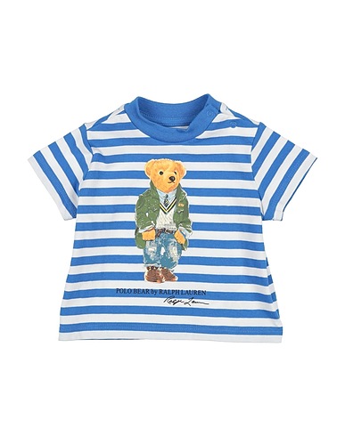 POLO RALPH LAUREN T-shirt Striped Polo Bear Cotton Jersey Tee
 Azure 100% Cotton