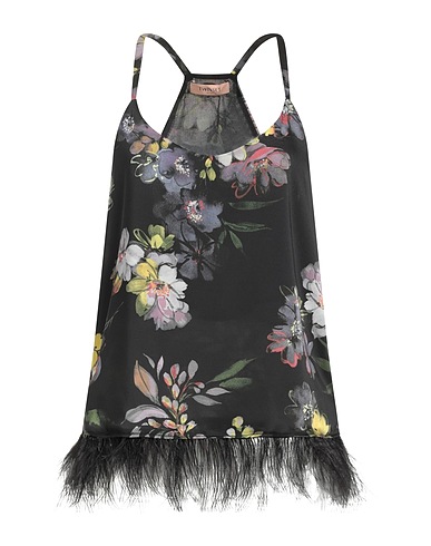 TWINSET Top Black 100% Polyester, Ostrich feathers