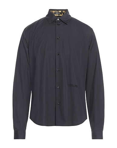 VERSACE Solid color shirt Black 100% Cotton, Polyester
