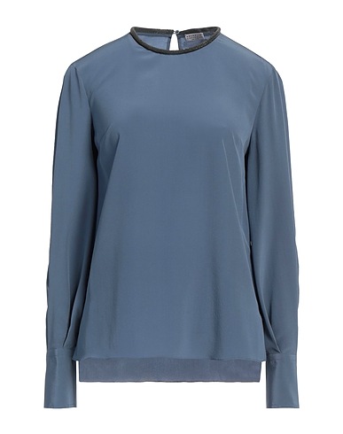 BRUNELLO CUCINELLI Silk top Slate blue 100% Silk, Ecobrass