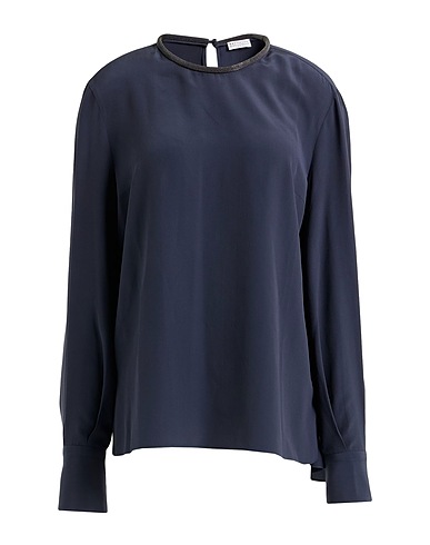 BRUNELLO CUCINELLI Silk top Navy 100% Silk, Ecobrass