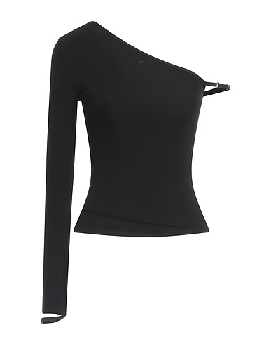 COURRÈGES One-shoulder top Black 96% Viscose, 4% Elastane