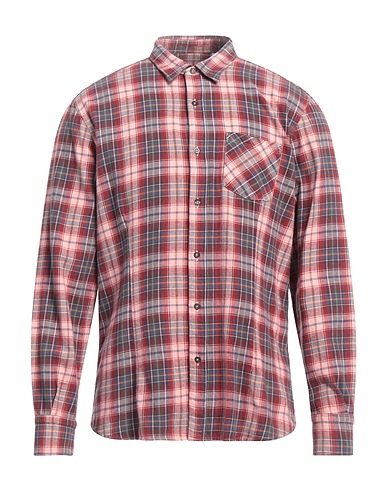 DANIELE ALESSANDRINI HOMME Checked shirt Brick red 50% Cotton, 50% Polyester