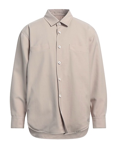 LARDINI Solid colour shirt Beige 55% Polyester, 45% Wool