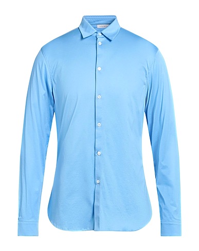 PAOLO PECORA Solid color shirt Sky blue 100% Cotton