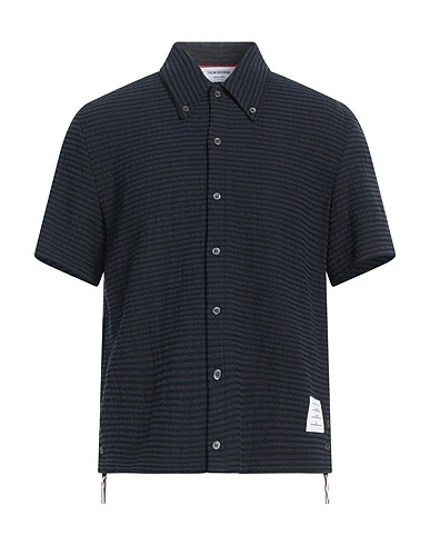 THOM BROWNE Patterned shirt Navy blue 91% Cotton, 8% Polyamide, 1% Elastane