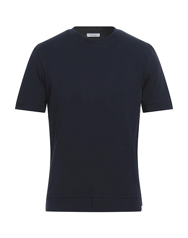 PAOLO PECORA Basic T-Shirt Navy blue 96% Cotton, 4% Elastane