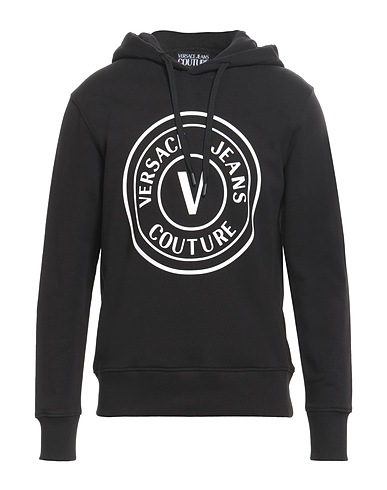 VERSACE JEANS COUTURE Hooded track jacket  Black 100% Cotton, Elastane