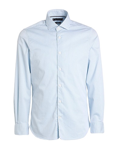 TOMMY HILFIGER Striped shirt Light blue 60% Cotton, 35% Polyamide, 5% Elastane