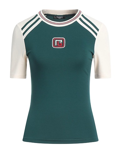 BALMAIN T-shirt Green 63% Viscose, 31% Polyamide, 6% Elastane