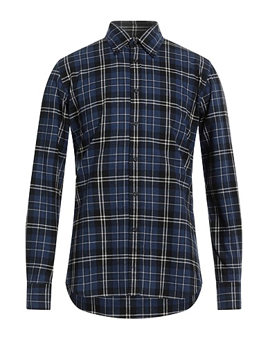 XACUS Checked shirt Navy blue 70% Cotton, 30% Linen