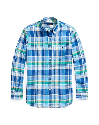 POLO RALPH LAUREN Checked shirt Light blue 100% Linen