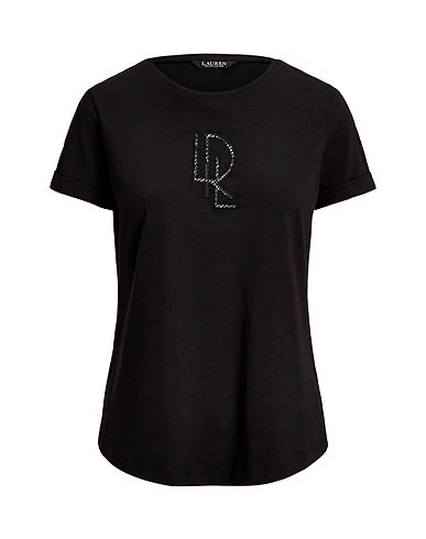LAUREN RALPH LAUREN T-Shirt BEADED-LOGO COTTON-BLEND-JERSEY TEE
 Schwarz 60% Baumwolle, 40% Modal