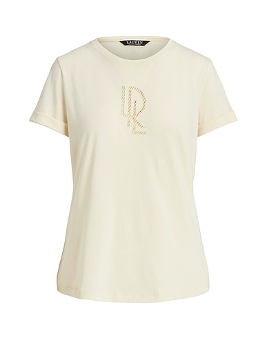 LAUREN RALPH LAUREN T-Shirt BEADED-LOGO COTTON-BLEND-JERSEY TEE
 Beige 60% Baumwolle, 40% Modal