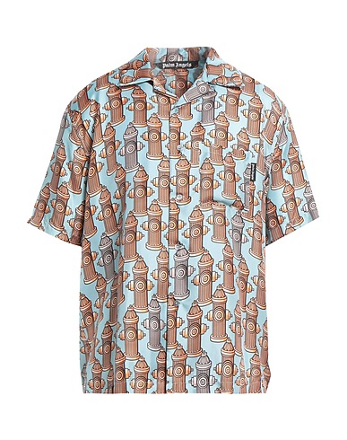 PALM ANGELS Patterned shirt Sky blue 100% Silk, Polyester