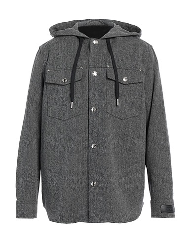 VERSACE Solid color shirt Black 95% Virgin Wool, 4% Polyamide, 1% Elastane, Calfskin
