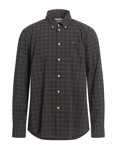 BARBOUR Checked shirt Dark green 95% Cotton, 5% Elastane