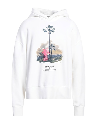 PALM ANGELS Hooded track jacket  Off white 100% Cotton, Elastane, Polyester