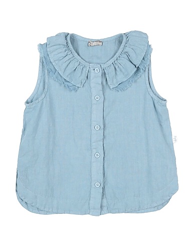 IL GUFO Solid colour shirts & blouses Pastel blue 100% Linen, Cotton