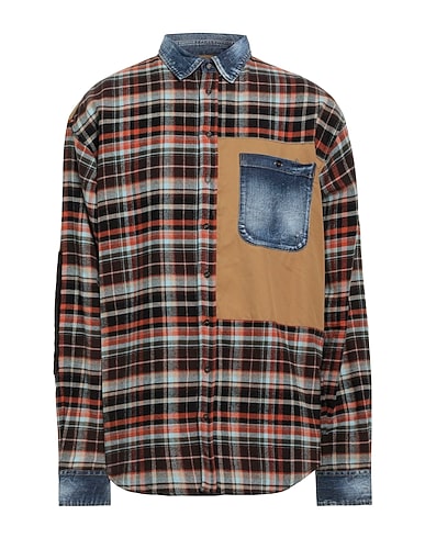 DSQUARED2 Checked shirt Dark brown 76% Cotton, 24% Polyester, Elastane