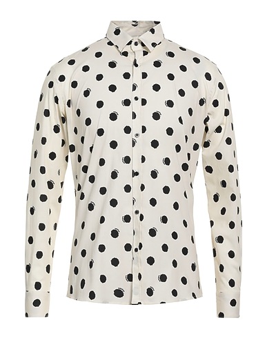 DANIELE ALESSANDRINI HOMME Patterned shirt Off white 97% Cotton, 3% Elastane
