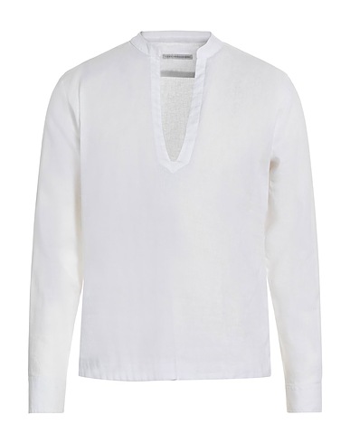 GREY DANIELE ALESSANDRINI Solid colour shirt BIANCO 55% Linen, 45% Cotton