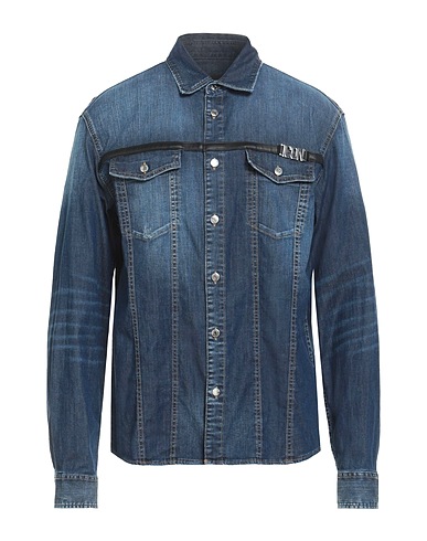 DSQUARED2 Denim shirt Blue 98% Cotton, 2% Elastane, Ovine leather