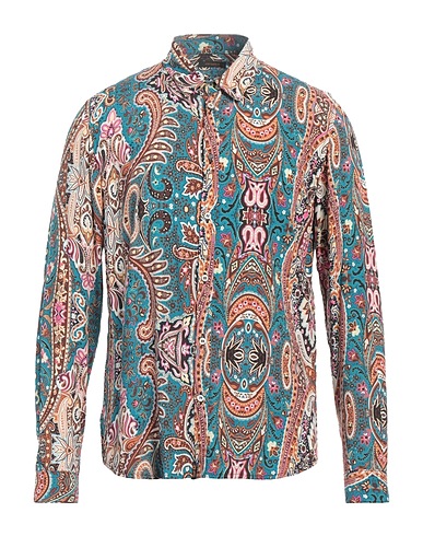 OFFICINA 36 Patterned shirt Deep teal 100% Viscose