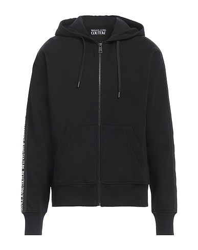 VERSACE JEANS COUTURE Hooded track jacket  Black 100% Cotton, Elastane