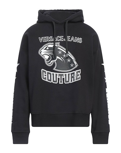 VERSACE JEANS COUTURE Hooded track jacket  Black 100% Cotton, Elastane