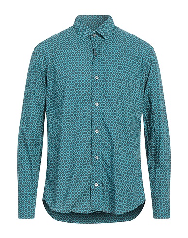 SALVATORE PICCOLO Patterned shirt Deep teal 100% Cotton