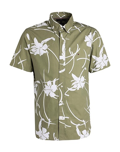 TOMMY HILFIGER Patterned shirt Sage green 100% Cotton