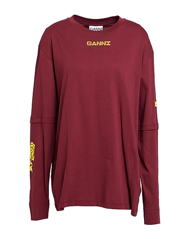 GANNI T-shirt Burgundy 100% Cotton
