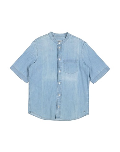 DONDUP Solid color shirt Blue 98% Cotton, 2% Elastane
