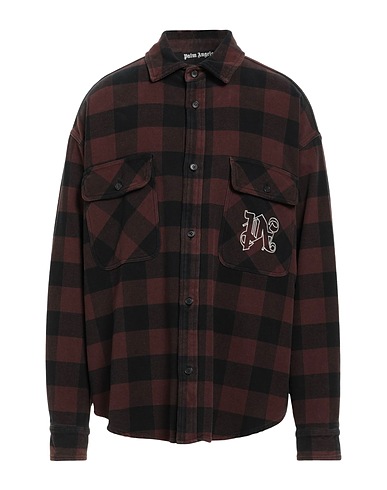 PALM ANGELS Checked shirt Chocolate brown 100% Cotton, Polyester