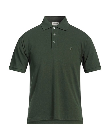 SAINT LAURENT Polo shirt Dark green 50% Cotton, 50% Polyester