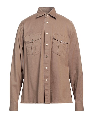 ALESSANDRO GHERARDI Solid color shirt Camel 97% Cotton, 3% Elastane