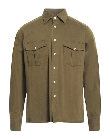 ALESSANDRO GHERARDI Solid colour shirt Military green 97% Cotton, 3% Elastane