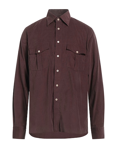 ALESSANDRO GHERARDESCHI Solid colour shirt Dark brown 100% Cotton