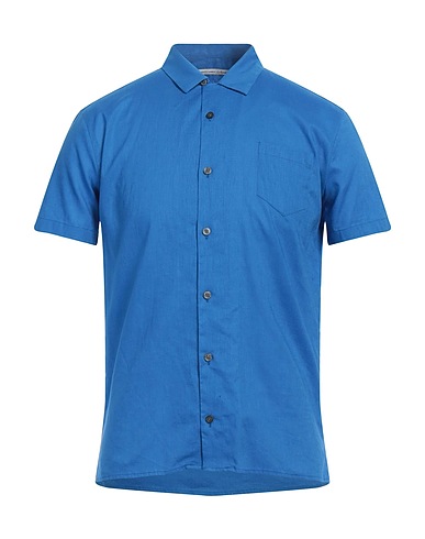 GREY DANIELE ALESSANDRINI Linen shirt Blue 55% Linen, 45% Cotton