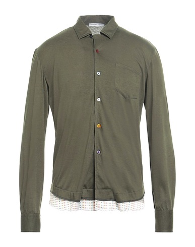 GREY DANIELE ALESSANDRINI Patterned shirt Military green 80% Polyester, 15% Viscose, 5% Elastane