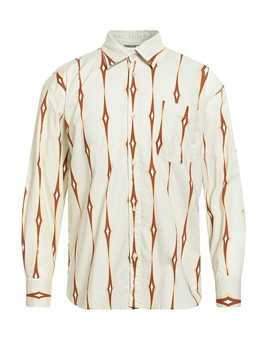 DANIELE ALESSANDRINI Patterned shirt Beige 97% Cotton, 3% Elastane