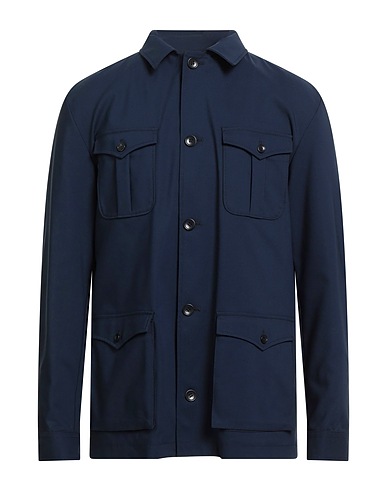 GREY DANIELE ALESSANDRINI Jacket Navy blue 60% Cotton, 37% Polyamide, 3% Elastane
