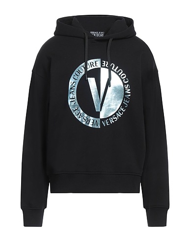 VERSACE JEANS COUTURE Hooded sweatshirt Black 100% Cotton, Elastane