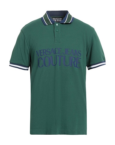 VERSACE JEANS COUTURE Polo shirt Green 100% Cotton, Polyamide, Polyester