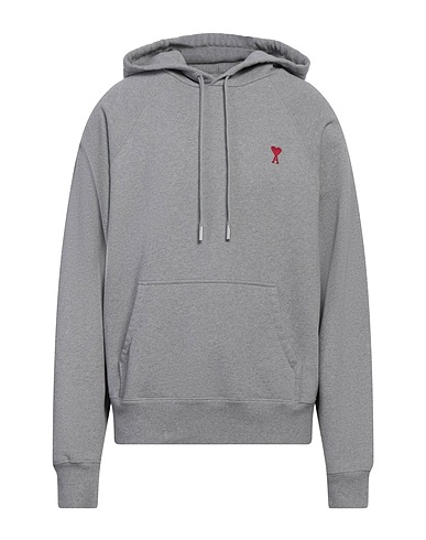 AMI ALEXANDRE MATTIUSSI Hooded track jacket  Light grey 99% Organic cotton, 1% Elastane