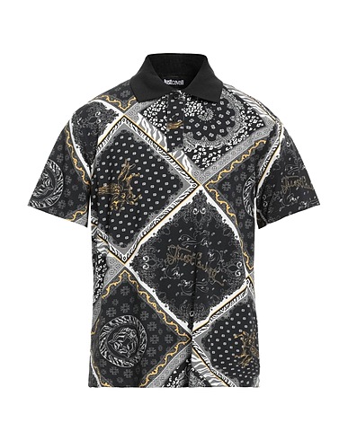 JUST CAVALLI Polo shirt Black 100% Cotton, Viscose, Polyamide, Elastane