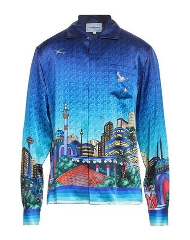 CASABLANCA Patterned shirt Bright blue 100% Silk